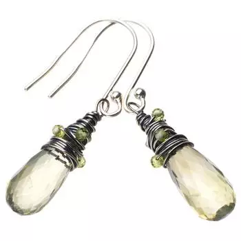 Серьги StarGems из натурального зеленого аметиста ручной работы из стерлингового серебра 925 пробы 1,5 дюйма E9092