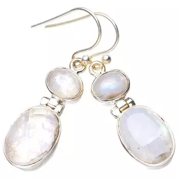 Серьги StarGems® из стерлингового серебра 925 пробы с натуральным лунным камнем ручной работы 1,5 дюйма E5533