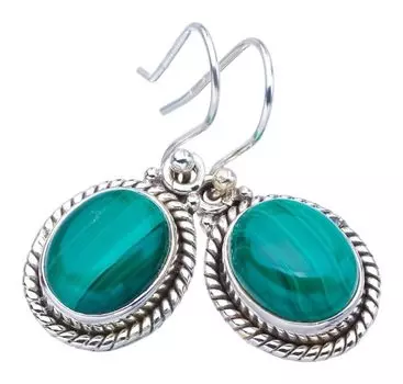 Серьги StarGems® из стерлингового серебра 925 пробы с натуральным малахитом ручной работы 1,25 дюйма F5644