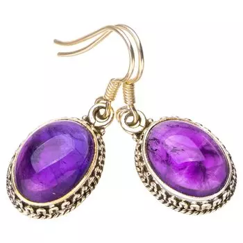 Серьги StarGems® из стерлингового серебра 925 пробы с натуральным аметистом ручной работы 1,25 дюйма E6800