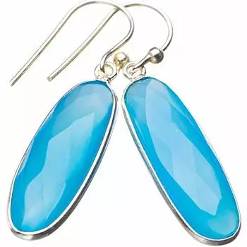 Серьги StarGems® из стерлингового серебра 925 пробы с натуральным халцедоном ручной работы 1,5 дюйма E1322