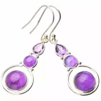 Серьги StarGems® из стерлингового серебра 925 пробы с натуральным аметистом ручной работы 2 дюйма E1191