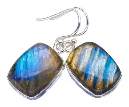 Серьги StarGems® из стерлингового серебра 925 пробы с натуральным лабрадором ручной работы 1,25 дюйма F5898