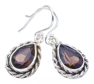 Серьги StarGems ручной работы из стерлингового серебра 925 пробы с натуральным дымчатым кварцем 1,25 дюйма F5754