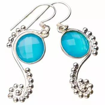 Серьги StarGems® ручной работы из стерлингового серебра 925 пробы с натуральным халцедоном 1,5 дюйма D6684