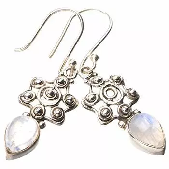 Серьги StarGems® с асимметрией из натурального радужного лунного камня ручной работы из стерлингового серебра 925 пробы 1,75 дюйма E1473