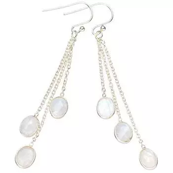 Серьги StarGems® с кисточкой из натурального лунного камня ручной работы из стерлингового серебра 925 пробы 2,75 дюйма E3524-5