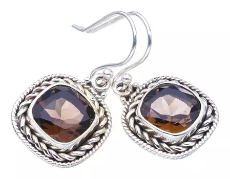Серьги StarGems® с натуральным дымчатым кварцем ручной работы из стерлингового серебра 925 пробы 1,25 дюйма F5738