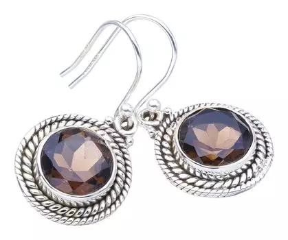 Серьги StarGems® с натуральным дымчатым кварцем ручной работы из стерлингового серебра 925 пробы 1,25 дюйма F5729