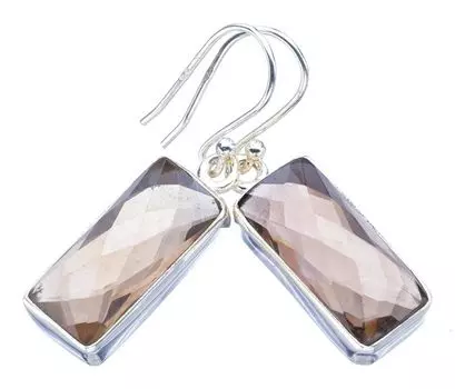 Серьги StarGems® с натуральным дымчатым кварцем ручной работы из стерлингового серебра 925 пробы 1,5 дюйма F5883