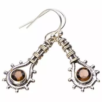 Серьги StarGems® с натуральным дымчатым кварцем ручной работы из стерлингового серебра 925 пробы 1,5 дюйма D6930