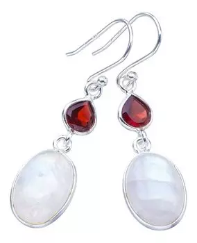 Серьги StarGems® с натуральным лунным камнем-гранатом ручной работы из стерлингового серебра 925 пробы 1,75 дюйма F5975