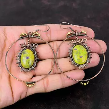 Серьги Stichtite Серьги с медной проволокой, обернутые в обертку Ювелирные изделия с драгоценными камнями Дизайнерские серьги Серьги ручной работы Подарок на годовщину Ювелирные изделия с медной проволокой