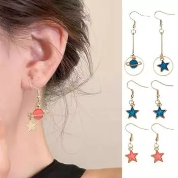 Серьги Стильные Голубые Звезды Луны Гипоаллергенные Художественный дизайн Модные женские украшения B