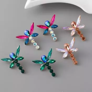 Серьги-стрекозы из цветного сплава с бриллиантами серии Insect, модные серьги для женщин, ювелирные изделия, подарки, аксессуары для вечеринок зелёный