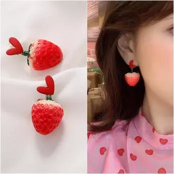 Серьги Sun Jiayu Zhu Shanshan Sweet Strawberry для девочек: Симпатичный фруктовый дизайн null