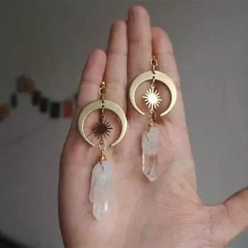 Серьги Sun Moon Goth Jewelry День рождения Magical Clear Stone Point Женский подарок золотой