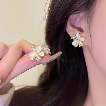 Серьги Sweet Temperament Fresh с имитацией циркона в виде цветка гардении для женщин 1 pair