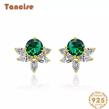 Серьги Tancision 7*7Jewelry 925, инкрустированные круглыми 7,0 синтетическими изумрудами, высокоуглеродистыми бриллиантами, иглами Tremella, простыми серьгами. зелёный