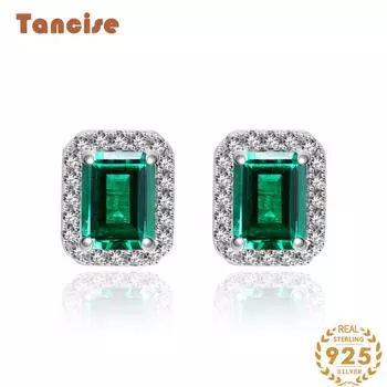 Серьги Tancision из стерлингового серебра 925 пробы 6*8 Лабораторный изумруд зелёный