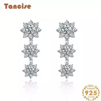 Серьги Tancision из стерлингового серебра S925 с женскими цветами, роскошью и бриллиантами, дикие и простые серьги из белого золота 5А с цирконом. белый