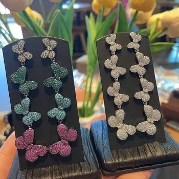 Серьги-танцующие бабочки, цветные циркониевые слегка инкрустированные длинные женские элегантные темпераментные серьги знаменитости разноцветный