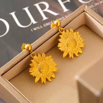 Серьги темперамент, легкие роскошные серьги в стиле преувеличенного золота с женским подсолнухом из титановой стали с позолотой