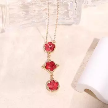 Серьги «Темперамент» Lucky Clover, ожерелье для женщин, ромб, двойной цветок, кисточка, кулон, наборный, длинный предмет красный