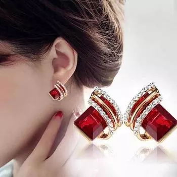 Серьги Temperament Net Red Серьги с бриллиантами против аллергии Ювелирные изделия с кристаллами и ромбами Геометрические женские серьги синий