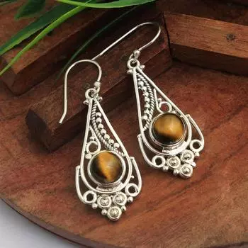 Серьги «Тигровый глаз», Ювелирные изделия ручной работы, Серебряные серьги, Серебро 925 пробы, Женские серьги