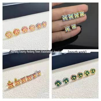 Серьги-торты в форме розового и белого цветка V Jin Gao (Версия L) Rose gold/round peacock green