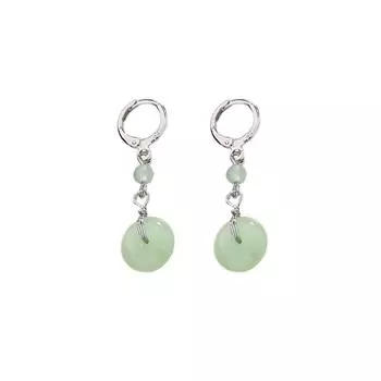 Серьги Transshipment с круглой бусиной и безопасной пряжкой в стиле ретро-китайского стиля Han Element с длинной бусиной из яшмы Хотан с белым нефритом copper