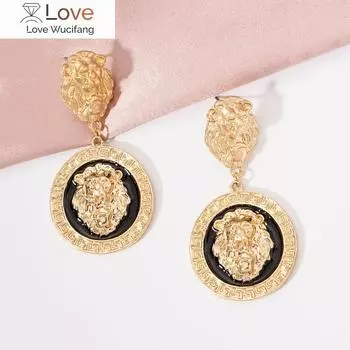 Серьги трендовые новые крутые вещи пирсинг ушей золотая тисненая голова льва сплав тренд винтажные ювелирные изделия индивидуальность женщина серьги