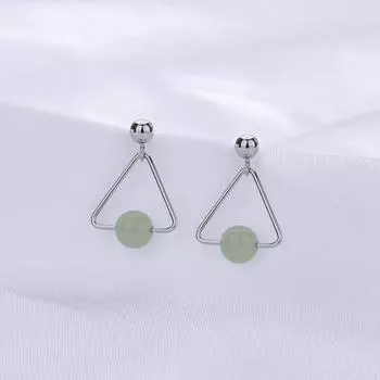 Серьги треугольной формы из нефрита Хотан, нежные и свежие серьги Mori Super Fairy Simple Temperament из яшмы Хотан с круглыми бусинами геометрической формы copper (with ear plugs)