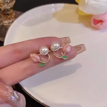 Серьги-тюльпаны из серебра 925 пробы с игольчатым жемчугом, серьги-гвоздики, нишевый дизайн, корейская версия, модные серьги