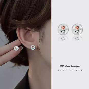 Серьги-тюльпаны из серебра 925 пробы Banyan Tree — изысканный дизайн, круглые, маленькие, свежие, в стиле Ins. ES2403 серебряный