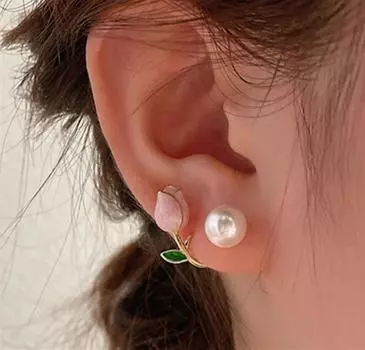 Серьги-тюльпаны из жемчуга, серьги-гвоздики для женщин, корейский креативный дизайн, темперамент, индивидуальность, ювелирные изделия, подарок девушке, Brincos розовый
