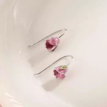 Серьги-тюльпаны розового цвета. Женские серьги-цветы в стиле ниши. Высококачественный темперамент.