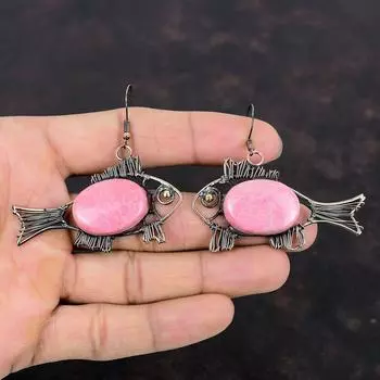 Серьги Тулит, серьги из медной проволоки, серьги ручной работы, серьги с драгоценными камнями и рыбками, очень красивые медные украшения, висячие серьги, свадебные подарки