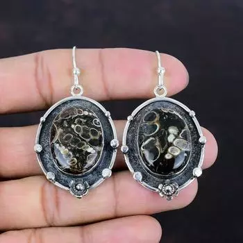 Серьги Turritella Agate Потрясающие серьги с драгоценными камнями Серьги из стерлингового серебра 925 пробы Ювелирные изделия Turritella Agate Подарки на годовщину Серьги ручной работы