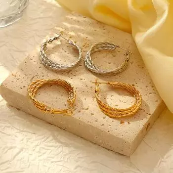 Серьги Twist Multilayer из нержавеющей стали, женские трендовые серьги премиум-класса с индуктивным покрытием 18 карат, круглые серьги