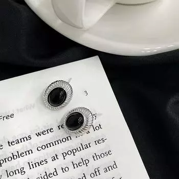 Серьги Twist Oval Black Agate, темный стиль, индивидуальный дизайн, модные серьги