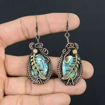 Серьги-украшения из драгоценных камней в виде ракушек-абалонов из чистой медной проволоки ручной работы 2.56 Inches синий