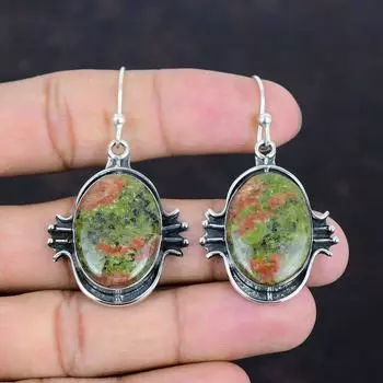Серьги Unakite, натуральные драгоценные камни, ювелирные изделия ручной работы, новые серьги, серьги из стерлингового серебра 925 пробы, ювелирные изделия Unakite, достойные серьги в подарок для нее
