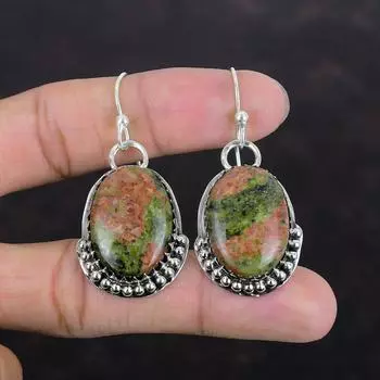 Серьги Unakite, ювелирные изделия ручной работы, изящные серьги из драгоценных камней, серьги из стерлингового серебра 925 пробы, старинные ювелирные изделия, красивые висячие серьги, подарки для нее