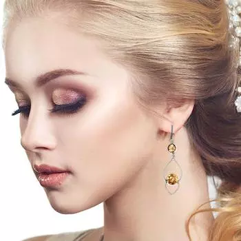 Серьги-унисекс женские этнические серебряные с цитрином и топазом 1,5