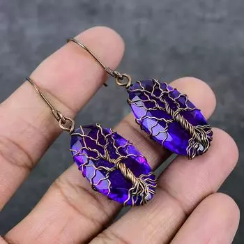 Серьги-ювелирные изделия из натурального розового аметиста с медной проволокой 2,29 дюйма Y9E29