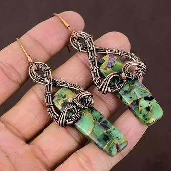 Серьги-ювелирные изделия из рубиновой цоизитовой меди ручной работы, изготовленные в лабораторных условиях, 3,35 K5J68