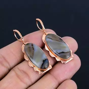 Серьги ювелирных изделий ручной работы из меди с агатом Монтана для женщин 1.97 inches синий