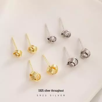Серьги-узлы из серебра Banyan Tree S925: Элегантный корейский стиль для женщин, идеально подходящий для повседневной носки. Small белого золота